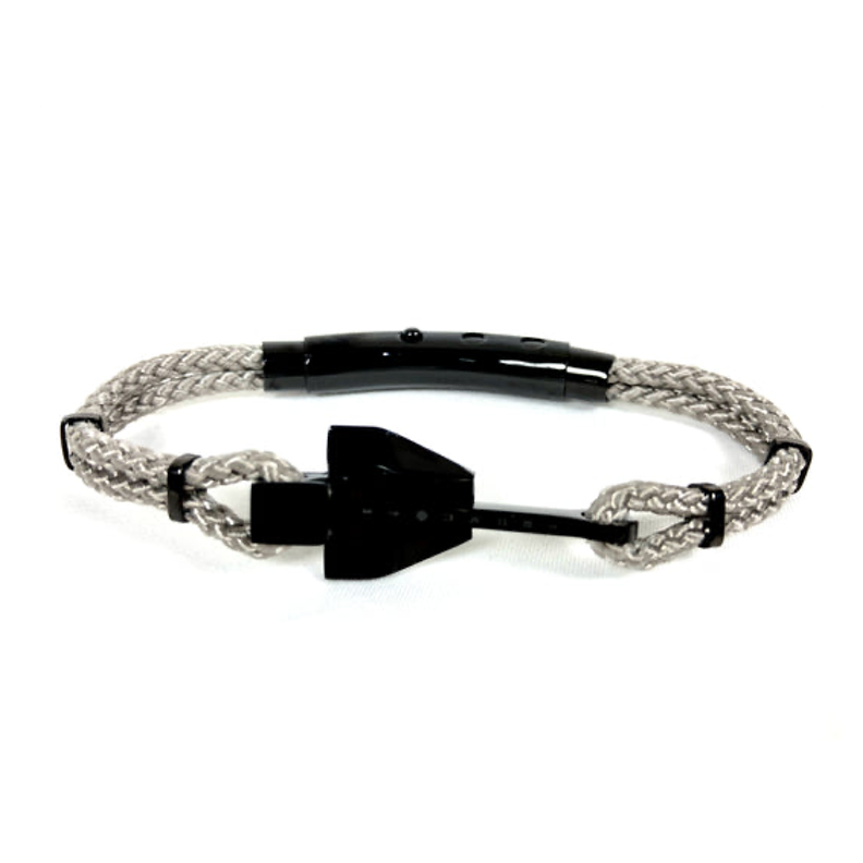 Men's Steel Art Black Braided Leather Bangle Bracelet with Stainless Steel  Black IP Anchor Clasp (8.5)